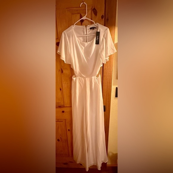Lulus Pants - Lulus - Toast to You White Flutter Sleeve Cutout Jumpsuit